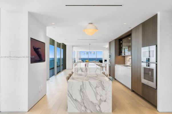 Interior, Kitchen, Pendant Lights, Recessed Lighting, Stainless Steel Appliances, Water, Wood Texture Flooring
