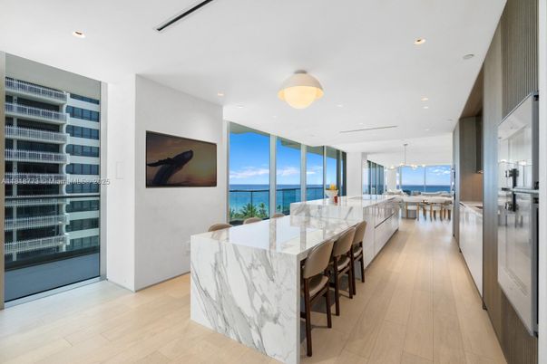 Interior, Kitchen, Pendant Lights, Recessed Lighting, Stainless Steel Appliances, Water, Wood Texture Flooring