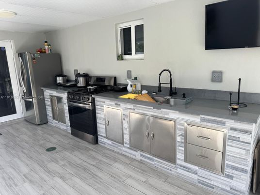Interior, Kitchen, Stainless Steel Appliances, Wood Texture Flooring