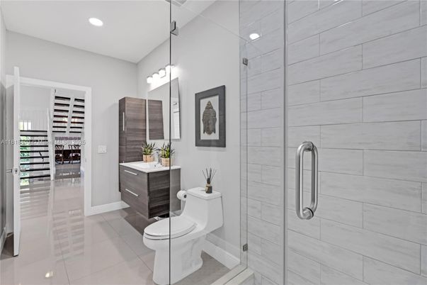 Bathroom, Glass Shower, Interior, Recessed Lighting