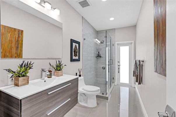 Bathroom, Glass Shower, Interior, Recessed Lighting