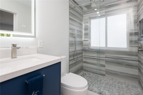 Bathroom, Glass Shower, Interior, Recessed Lighting
