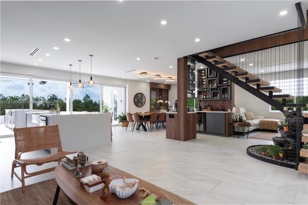 Dining room, Interior, Marble, Pendant Lights, Recessed Lighting
