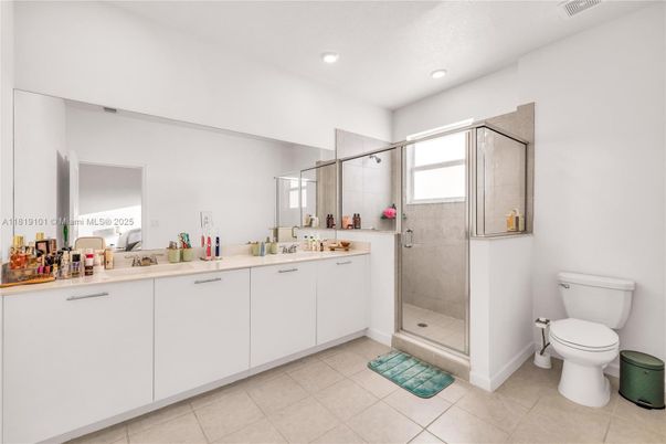 Bathroom, Dual Sink Vanities, Glass Shower, Interior, Recessed Lighting
