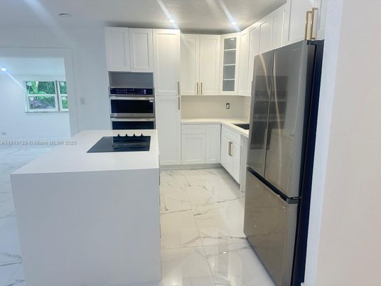 Interior, Kitchen, Marble, Recessed Lighting, Stainless Steel Appliances