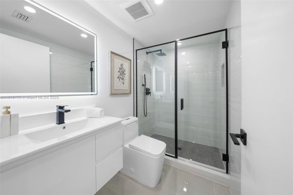 Bathroom, Glass Shower, Interior, Recessed Lighting