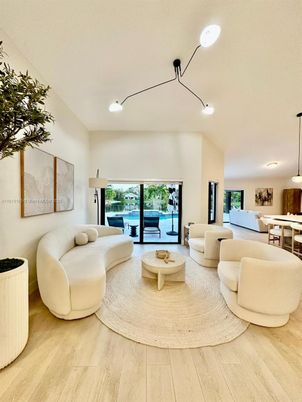 Dining room, Interior, Living room, Pendant Lights, Recessed Lighting, Water, Wood Texture Flooring