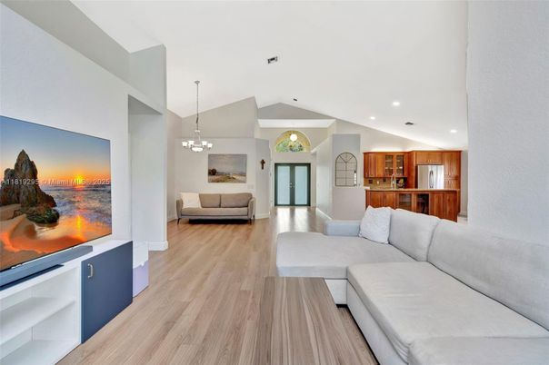 Interior, Kitchen, Living room, Pendant Lights, Recessed Lighting, Wood Texture Flooring