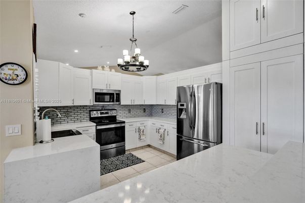 Chandelier, Interior, Kitchen, Pendant Lights, Recessed Lighting, Stainless Steel Appliances
