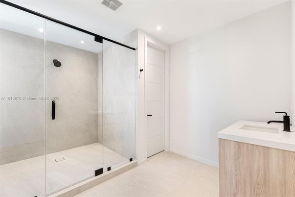 Bathroom, Glass Shower, Interior, Recessed Lighting