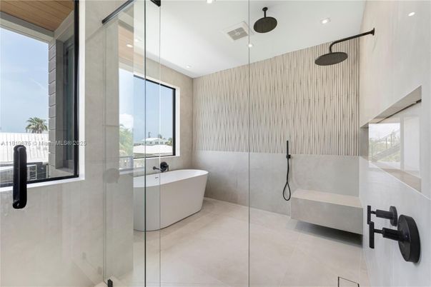 Bathroom, Free Standing Baths, Glass Shower, Interior, Recessed Lighting