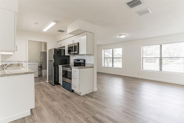 Interior, Kitchen, Stainless Steel Appliances, Wood Texture Flooring