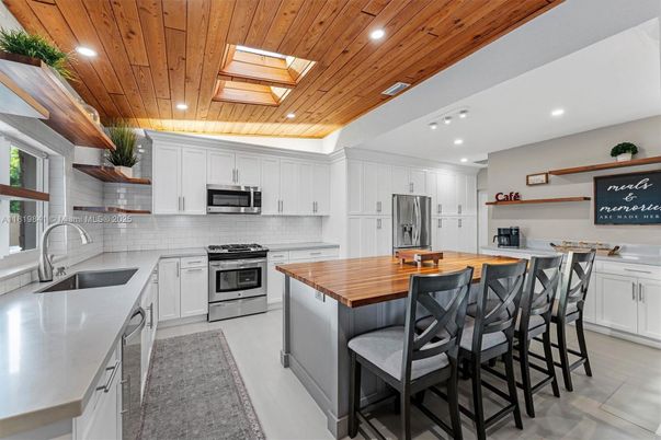 Interior, Kitchen, Recessed Lighting, Stainless Steel Appliances, Wooden Ceilings