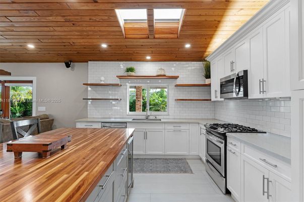 Interior, Kitchen, Recessed Lighting, Stainless Steel Appliances, Wooden Ceilings