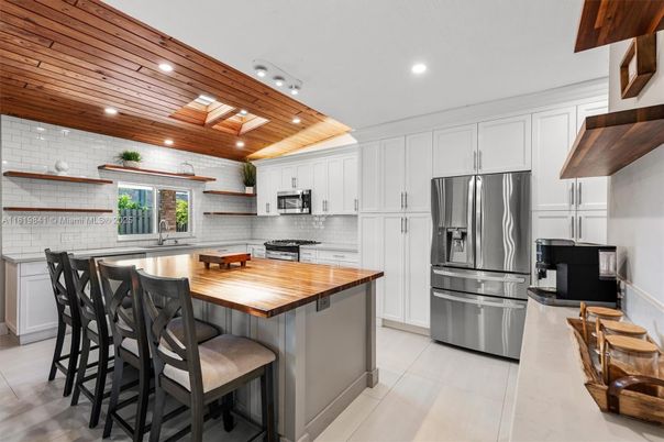 Interior, Kitchen, Recessed Lighting, Stainless Steel Appliances, Wooden Ceilings