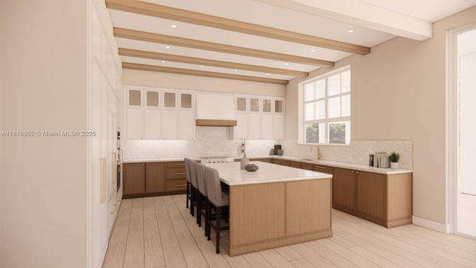 Interior, Kitchen, Recessed Lighting, Wooden Beams, Wood Texture Flooring