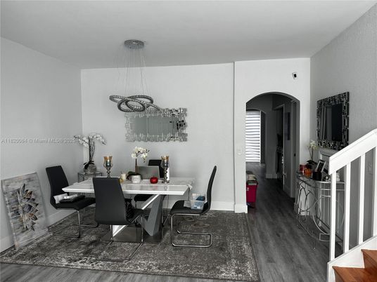 Dining room, Interior, Pendant Lights, Wood Texture Flooring