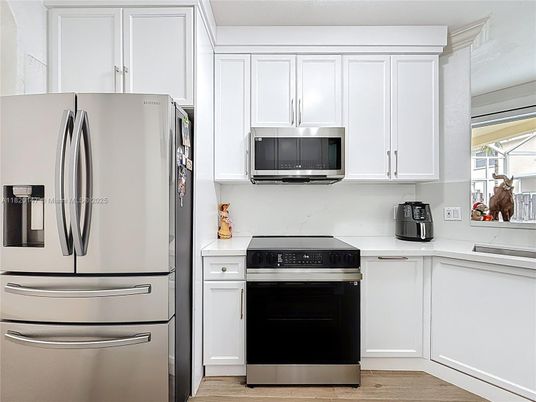 Interior, Kitchen, Stainless Steel Appliances, Wood Texture Flooring