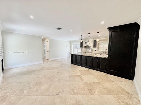 Empty room, Interior, Kitchen, Pendant Lights, Recessed Lighting