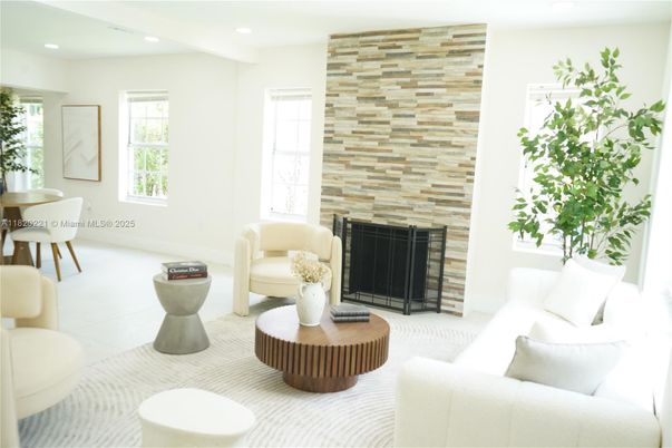Dining room, Fireplace, Interior, Living room, Recessed Lighting