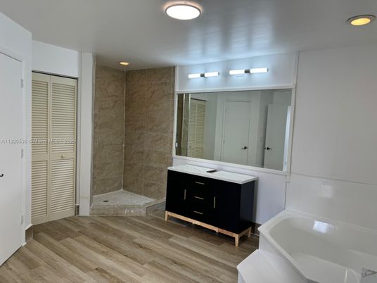 Bathroom, Interior, Recessed Lighting, Wood Texture Flooring