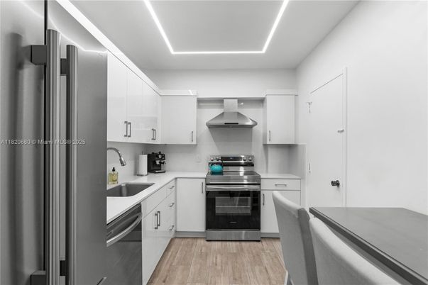 Interior, Kitchen, Stainless Steel Appliances, Wood Texture Flooring