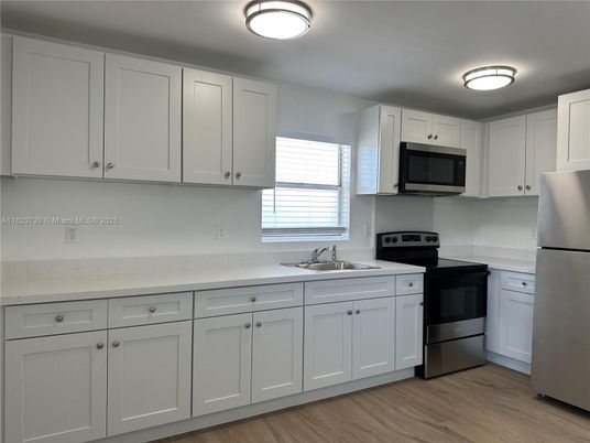 Interior, Kitchen, Stainless Steel Appliances, Wood Texture Flooring