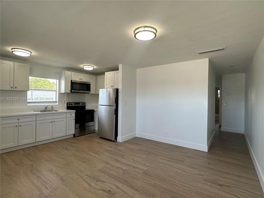 Interior, Kitchen, Stainless Steel Appliances, Wood Texture Flooring
