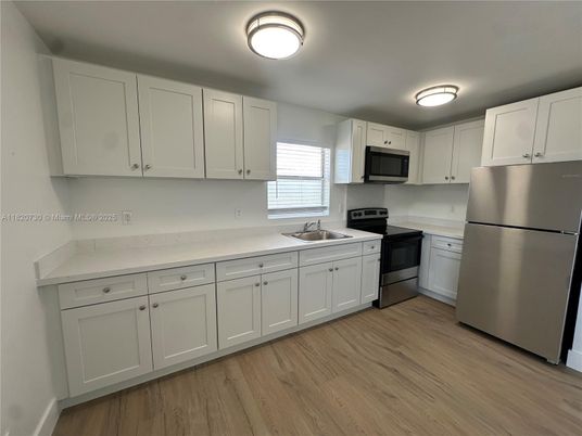 Interior, Kitchen, Stainless Steel Appliances, Wood Texture Flooring
