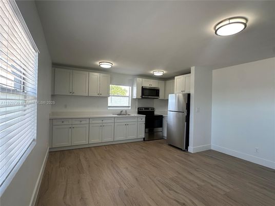 Interior, Kitchen, Stainless Steel Appliances, Wood Texture Flooring