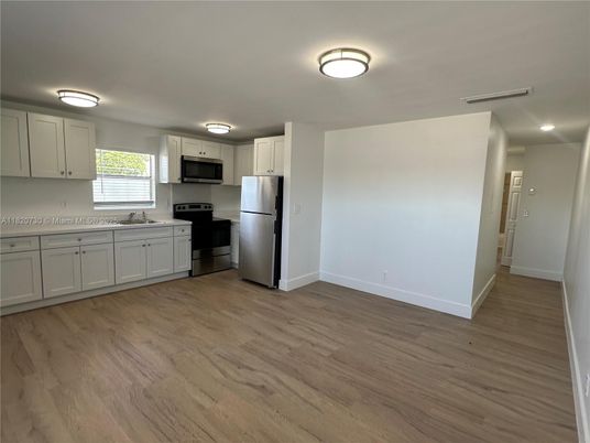 Interior, Kitchen, Stainless Steel Appliances, Wood Texture Flooring