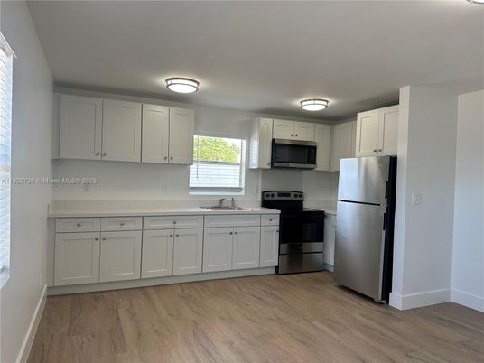 Interior, Kitchen, Stainless Steel Appliances, Wood Texture Flooring