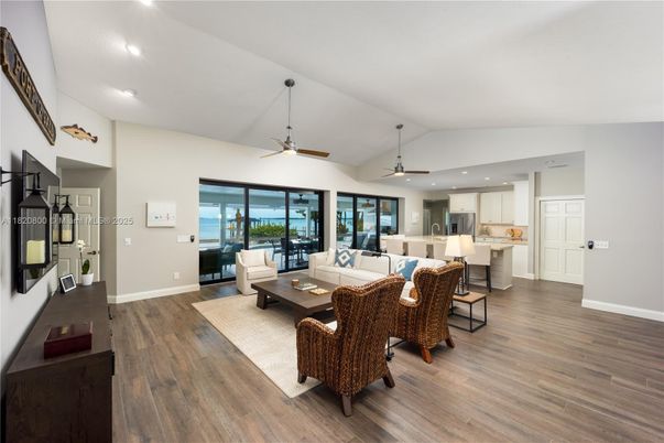 Interior, Kitchen, Living room, Recessed Lighting, Water, Wood Texture Flooring