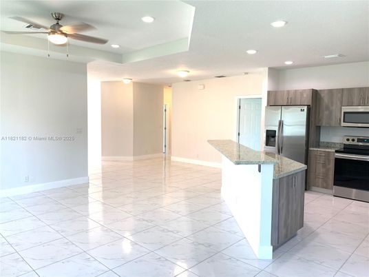 Interior, Kitchen, Marble, Recessed Lighting, Stainless Steel Appliances