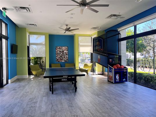 Game Room, Interior, Recessed Lighting, Wood Texture Flooring