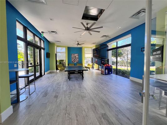 Game Room, Interior, Recessed Lighting, Wood Texture Flooring