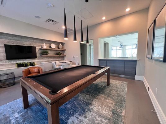 Billiard Table, Game Room, Interior, Pendant Lights, Recessed Lighting