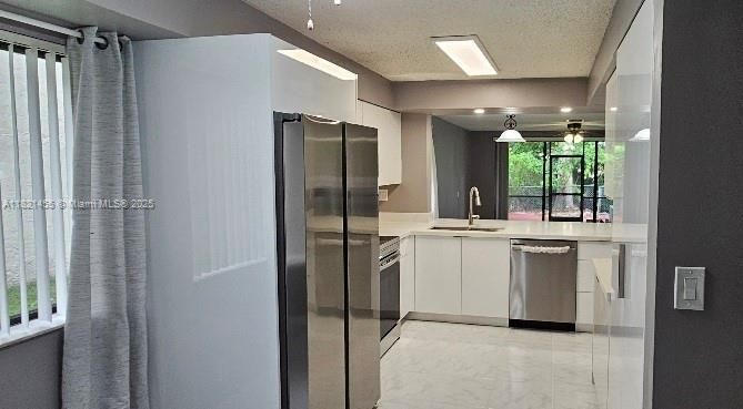 Interior, Kitchen, Marble, Pendant Lights, Recessed Lighting, Stainless Steel Appliances