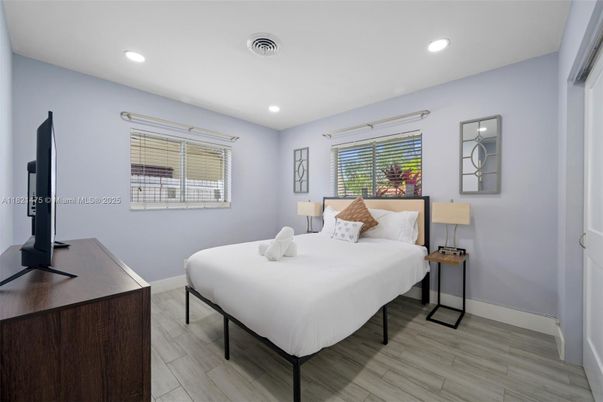 Bedroom, Interior, Recessed Lighting, Wood Texture Flooring