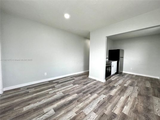 Empty room, Interior, Kitchen, Recessed Lighting, Wood Texture Flooring