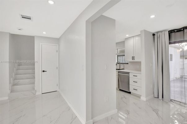 Interior, Kitchen, Marble, Recessed Lighting, Stainless Steel Appliances