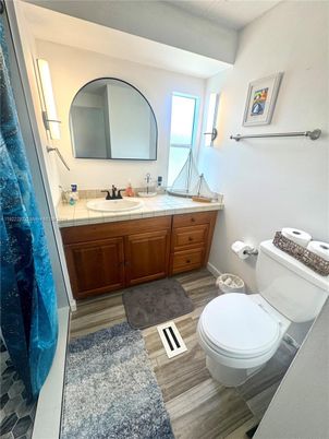 Bathroom, Interior, Tile Countertops, Wood Texture Flooring