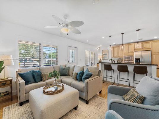 Interior, Kitchen, Living room, Pendant Lights, Recessed Lighting, Stainless Steel Appliances, Wood Texture Flooring