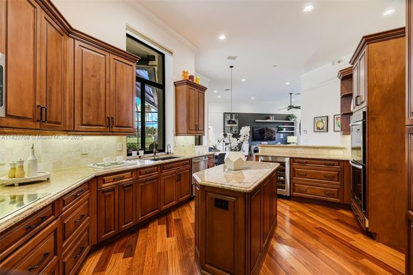 Interior, Kitchen, Pendant Lights, Recessed Lighting, Wood Texture Flooring