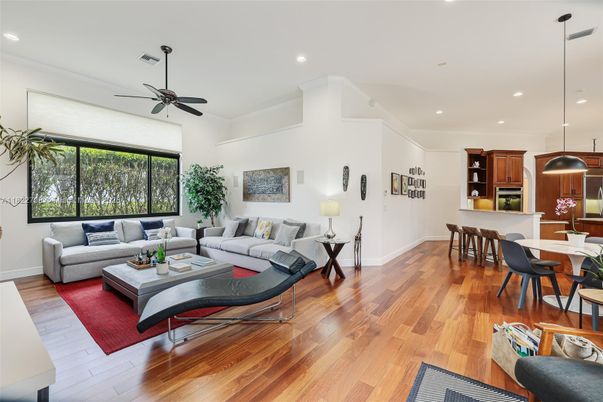 Dining room, Interior, Kitchen, Living room, Pendant Lights, Recessed Lighting, Stainless Steel Appliances, Wood Texture Flooring