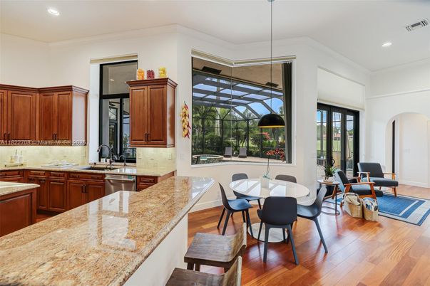 Dining room, Glass Ceilings, Interior, Kitchen, Pendant Lights, Recessed Lighting, Sun Room, Wood Texture Flooring