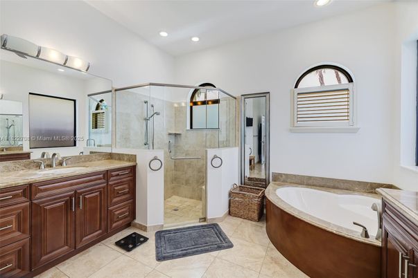 Bathroom, Dual Sink Vanities, Glass Shower, Interior, Recessed Lighting