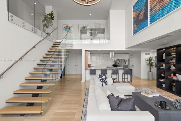 Interior, Kitchen, Living room, Pendant Lights, Recessed Lighting, Wood Texture Flooring
