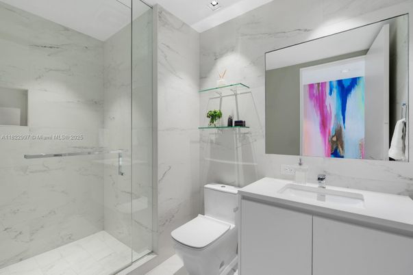 Bathroom, Glass Shower, Interior, Marble Walls