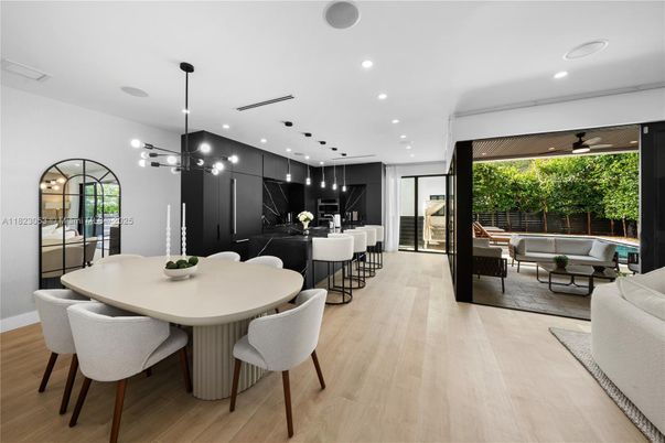 Dining room, Interior, Kitchen, Living room, Pendant Lights, Recessed Lighting, Wood Texture Flooring